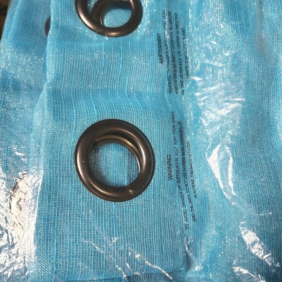 Teal Blue & Silver Metallic Shimmer Grommet Top (3) 36" X 84"‎ Panels  NWOT - Picture 2 of 8